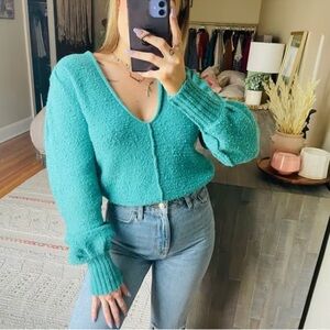 Free People Reverie Emerald Aura V-Neck Sweater